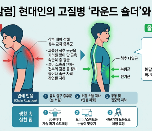 현대인의 고질병 ‘라운드 숄더’, 단순한 피로가 아닌 ‘근골격계 적신호’